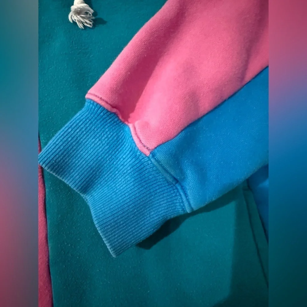 Teddy Fresh Colorblock Hoodie Pink Teal Blue Pullover Fleece Streetwear M